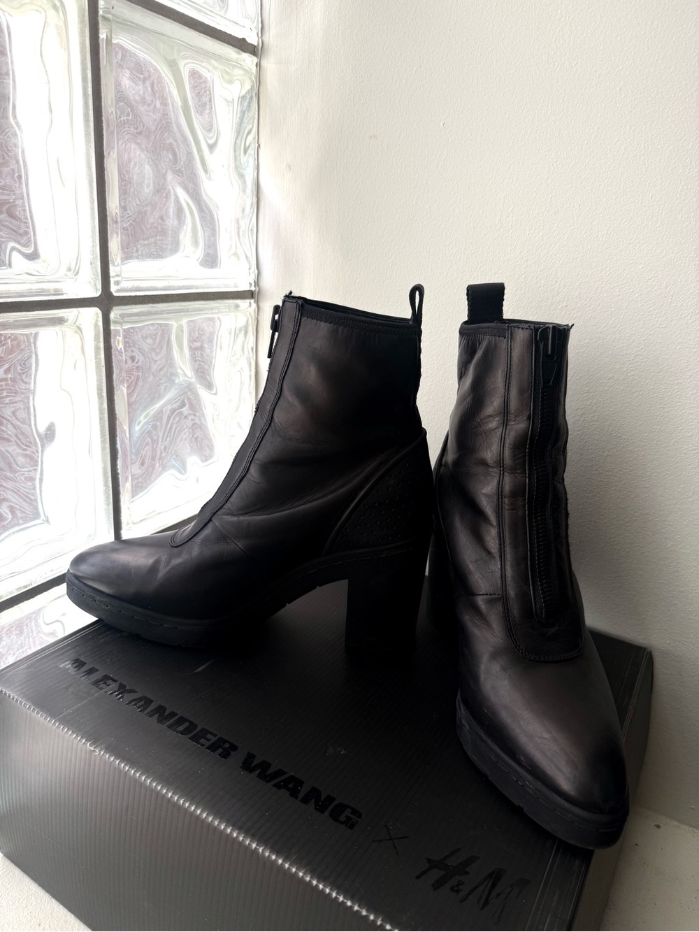 Alexander Wang Black Scuba & Leather Zip-Front Ankle Biker Boots